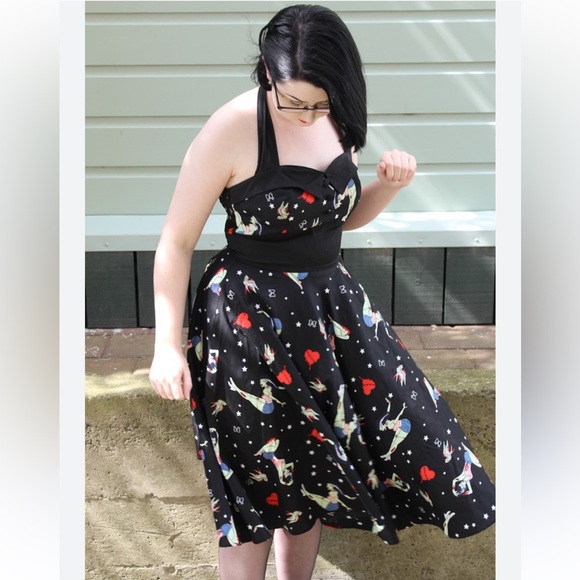 Hell Bunny Dresses & Skirts - Hell Bunny Zombie Pinup Halter Dress Small Black Retro Rockabilly Tattoo Print